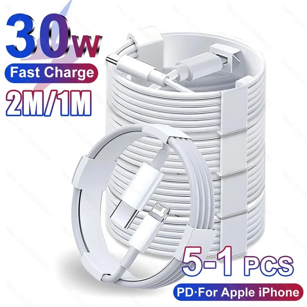 5-1pcs 30W Fast Charging Cable For iPhone 13 12 11 14 Pro Max Mini USB C Cable For X XR XS MAX 7 8 14 Plus 6 Accessories
