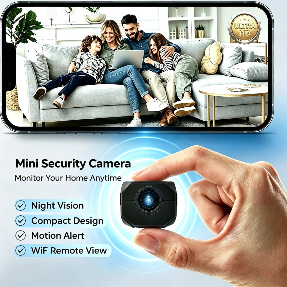 Mini 4K Wireless Security Camera Indoor Outdoor WiFi IP Cam with Night Vision Motion Detection Two-Way Audio Baby Monitor Pet