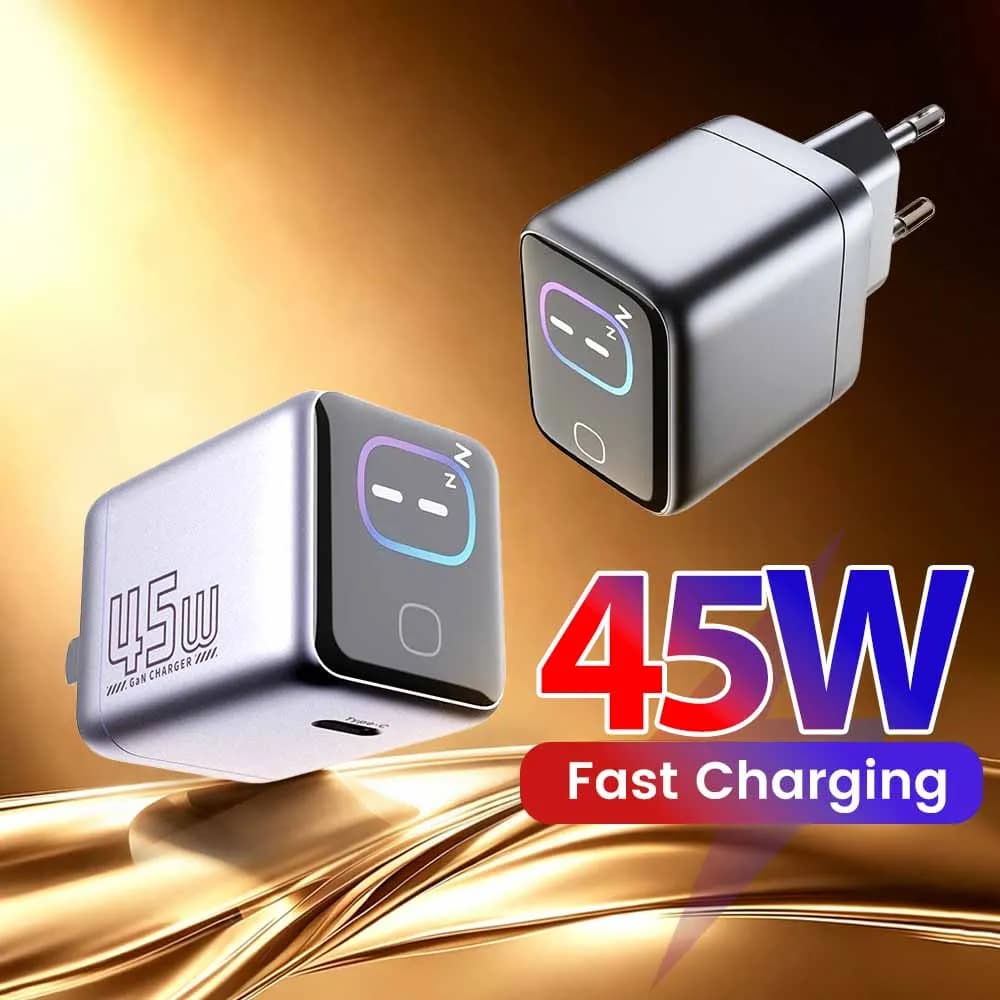 45W GaN Charger With AI Smart Screen Display For iPhone 17 16 15 Samsung Xiaomi PD 3.0 QC 3.0 USB C PD Wall Charger Adapter