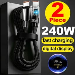 240W Nylon USB C PD Super Fast Charging Data Cable with LED Digital Display USB To Type C Quick Charge Data Cords 0.25/1/1.5/2M
