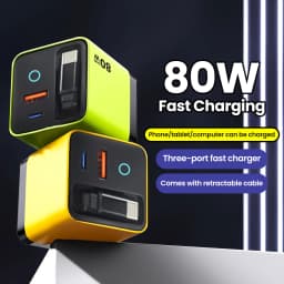 80W Fast Charging USB C Charger With Magnetic Retractable Cable Quick Charge Phone Charger Adapter For iphone 16 15 Samsung