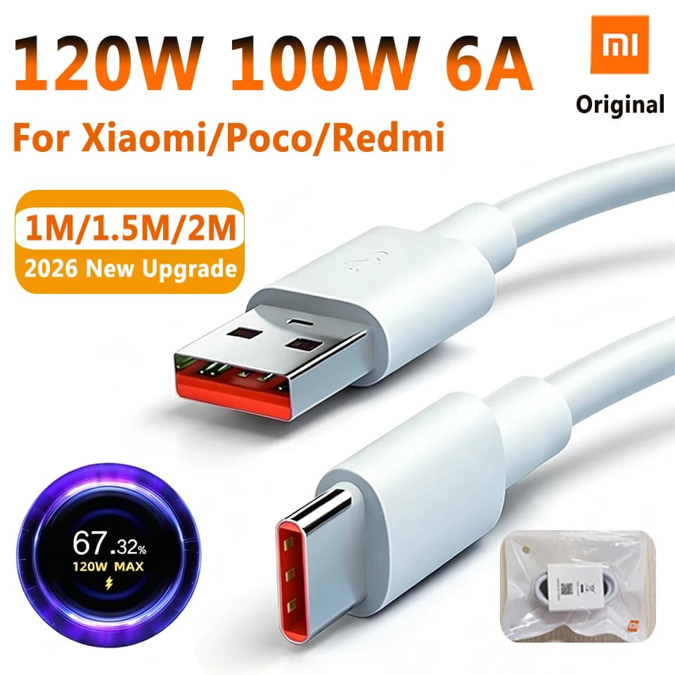 Original XIAOMI Redmi 120W 6A Type C Cable 90W 67W Turbo Charger Cabel Wire 33W Xiaomi 17 15 15t 14 Poco X8 X7 F8 M8 Pro Pad 6