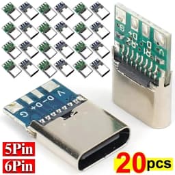 1/10/20Pcs Electric Terminals Welding DIY Data Cable Support PCB Board Type C Female Connectors Jack with Dual 5.1K Resistors