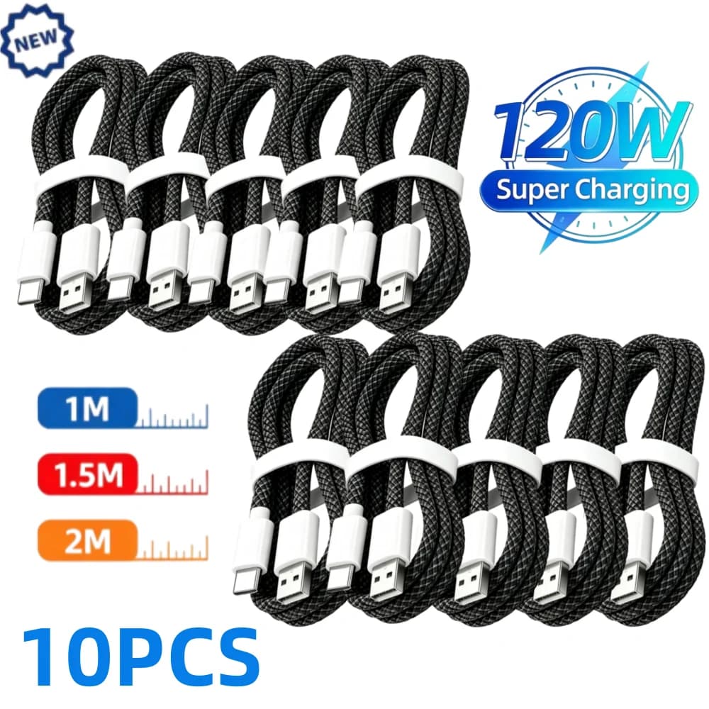 10PCS USB A to USB C 120W Fast Charging Cable, Universal Compatibility, For iPhone 17 16 15 Samsung Huawei Xiaomi Etc