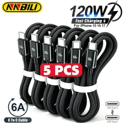 NNBILI 5PCS 120W USB Type C to Type C Cord For iPhone 15 16 17 Fast Charging For Huawei Xiaomi Samsung Type C Cable Accessories