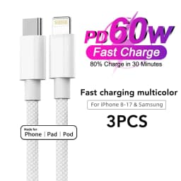 60W Fast Charging Nylon Braided USB-C to Type C Color Cable PD For iPhone 13 14 Pro Max 11 12 XR XS Max Plus Samsung Data Sync
