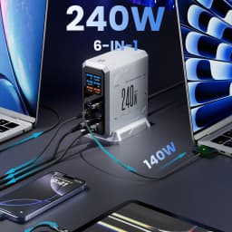 240W GaN Charger PD3.1 140W USB Type C 6 Ports PPS PD Desktop Fast Charging Station for iPhone 17 Samsung MacBook Laptops Tablet