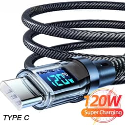 120W Super Fast Charging Cable Real-time Digital Display USB A to Type C data Cable For iPhone Android Phones Universal
