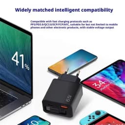 65W USB Phone Charger With Retractable Super Fast Charging Type C Cable For iPhone 17 16 POCO Xiaomi QC 3.0 USB PD Wall Charger