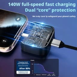 140W AI Smart Auto Power Off Charging Adapter LED Display Fast Charger Disconnect Connector For iPhone 16 15 Android