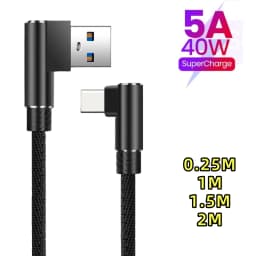 USB Type C Data Cable Type-C Data Cord 90 Degree Elbow Nylon Braided Fast Charging Wire USB to Type c Portable Quick Charge Line