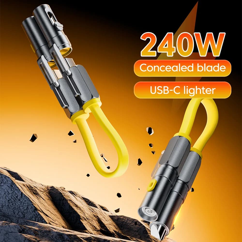 240w 4 in 1 Cable Dual Type-C Fast Charging USB-C Port Lighter Hide The Small Knife Portable Outdoor Data Wire For Mobile Phones
