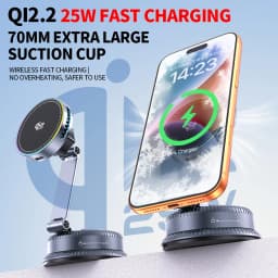 360 Rotate ICE Cooling Fan QI2 25W Magnetic Car Wireless Charger Mount Vacuum Suction Cup Phone Holder for iPhone 17 16 Pro Max