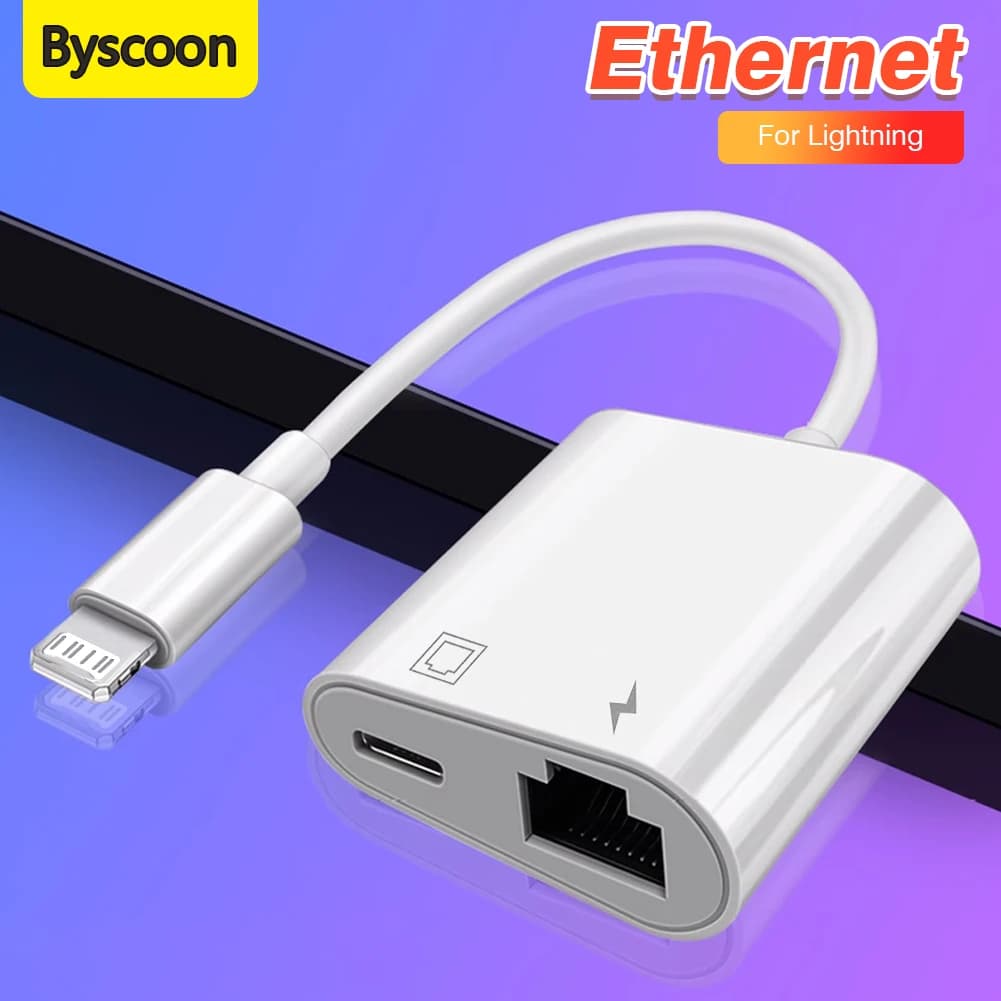 2 in 1 Lightning to Network Card RJ45 Ethernet Adapter Fast Charging Data Transfer Converter For iPhone 14 13 12 Pro Series