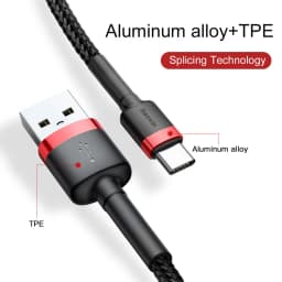 Baseus Type C Cable for Samsung S20 S22 Quick Charge 2.0 Cable USB C Fast Charging for Huawei P50 Xiaomi Mi 8 USB-C Charger Wire