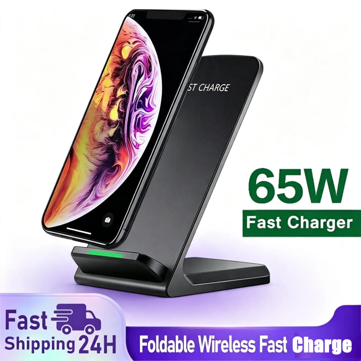 65W Fast Wireless Charger Stand for iPhone 17/16/15/14 Pro Samsung Xiaomi - Induction Charging Dock Pad Compatible with Multiple