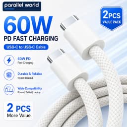2 Pack USB C to USB C Cable 60W PD Fast Charging Type C Cable Nylon Braided Cord for iPhone 17 MacBook iPad Samsung Laptop