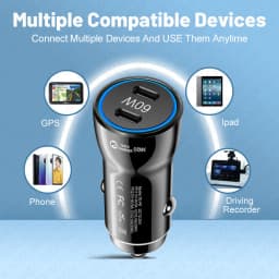 MZX 60W Smart Car Charger PD Type C Quick Dual USB A Fast Charging 12V 12 V Volt Cigar Lighter Ultra QC Charge Mobile Cell Phone