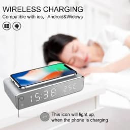 Desktop Wireless Charger Time Alarm Clock LED Digital Thermometer Phone Chargers Fast Charging Station for iPhone 17~12 Samsung