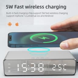 Desktop Wireless Charger Time Alarm Clock LED Digital Thermometer Phone Chargers Fast Charging Station for iPhone 17~12 Samsung
