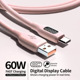 60W USB-A to USB-C Fast Charging Cable Flexible Pink Silicone Charger For iPhone 17/16/15 Pro/Max, iPad, AirPods Type-C Tablets