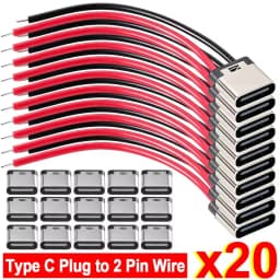 5-20PCS Type-C 2Pin Solder Wire Waterproof USB C Pigtail Cable Extension Power Cord Plug-in Board Quick Charging USB-C Connector