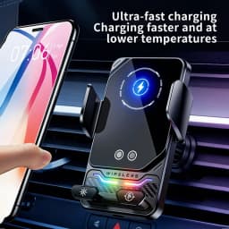 15W Universal Car Phone Wireless Charger Holder Auto-sensing RGB Light Mount for Samsung S26 iPhone 17 16 15 14 13 12 11 Pro Max