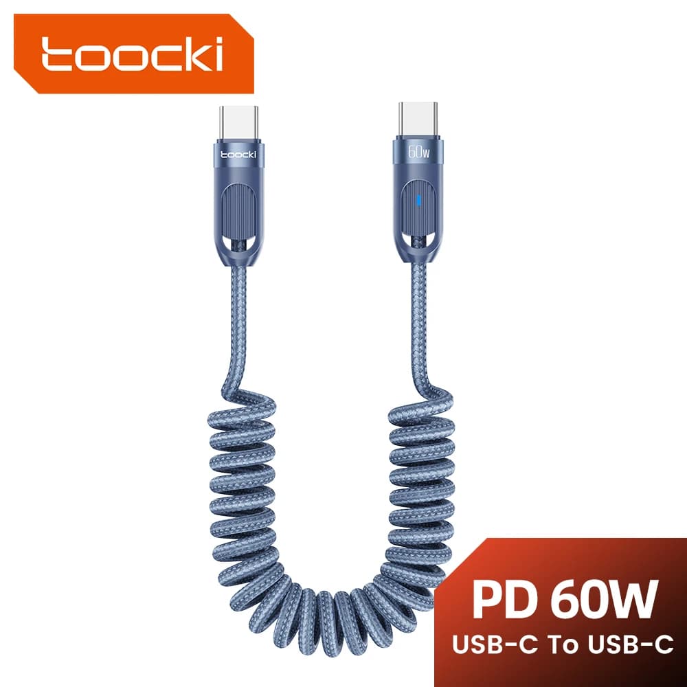 Toocki Car Spring Type C Cable For iPhone 17 16 15 Xiaomi Samsung 60W PD Fast Charging For Macbook iPad Type C to Type C Cable