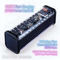 PD 100W Super Fast Charging Power Supply Module 8-Cell 21700 Battery Solder-Free DIY Power Bank Housing LED Outdoor Light