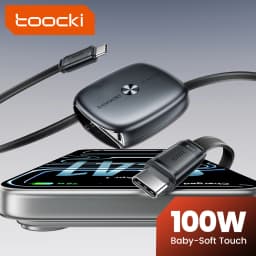 Toocki Type C Retractable Cable 100W Support SFC 3.0 Fast Charger USB C TPE Cable Mini Size For iPhone 16 17 Samsung S26 Xiaomi