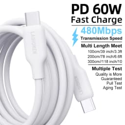 USB-C to USB-C 60W 3A Silicone Cable Soft Liquid Silicone PD Fast Charging Cord Tangle-Free Compatible with iPhone 17 16 15