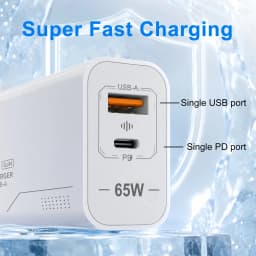 65W GaN Charger USB-A Type-C 2-Port Super Fast Charging Phone Charger EU/US Plug Wall Charger 10A Cable For iPhone Huawei Xiaomi
