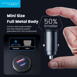 Vyvylabs 65W Car Charger Zinc Alloy Mini USB-A Type-C Fast Charging Adapter DC12V-24V Car Max 65W for iPhone 17 Samsung Huawei