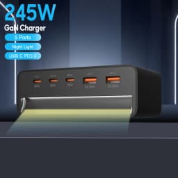 245W GaN Charger 5 in 1 Desktop Fast Charger with Night Light for iPhone 17 16 15 14 Pro Max Samsung Tablets iPad Mobile Phones