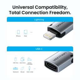 Vention Lighting to USB C OTG Adapter USB-C Female to Lightning Male Converter for iphone 14 13 12 Lightning USBC OTG Connector