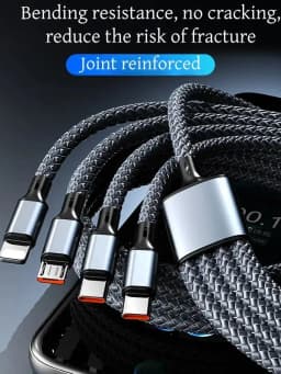 4-in-1 Multifunctional Charging Cable Supports USB-A to USB-C, Micro USB, and Braided Cables for Charging Multiple Devices
