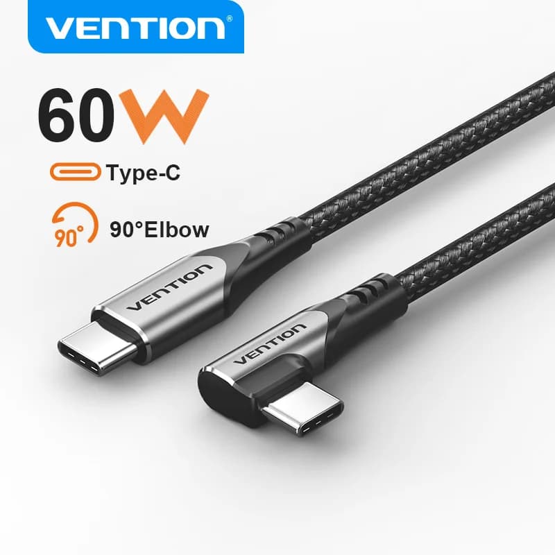 Vention 60W Charge Cable USB Type C to 90Elbow C Cable for iPhone 17 16 MacBook Samsung S25 Fast Charging Wire Cord Phone Cables