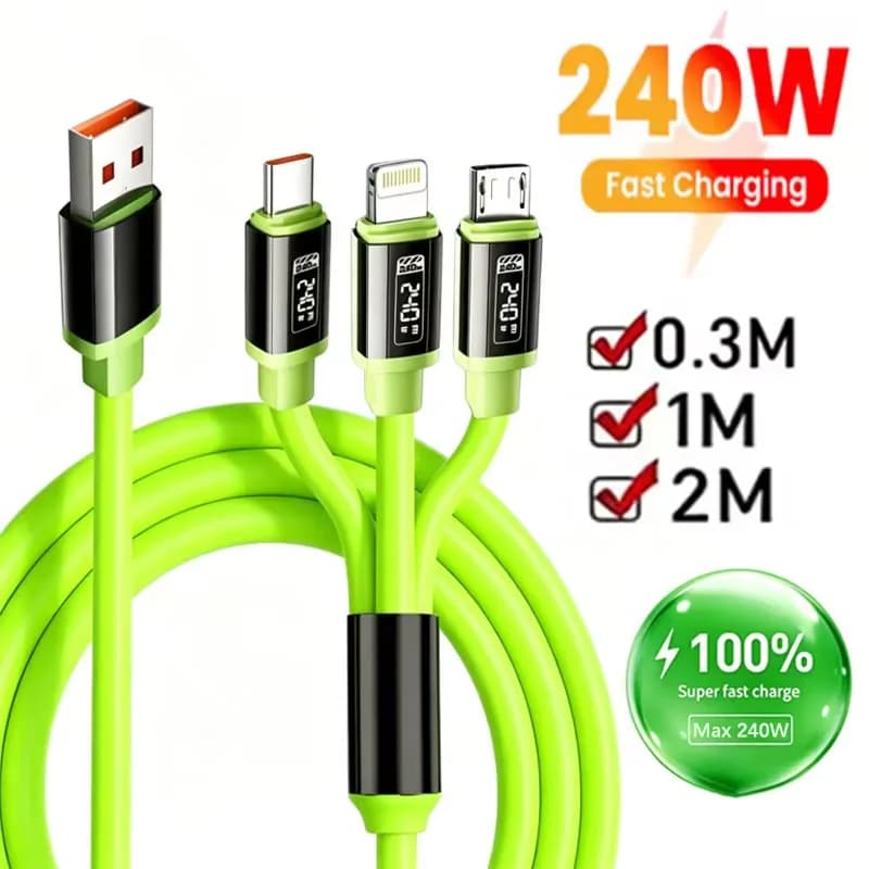 3 in 1 240W Fast Charging Cable Suitable For Micro USB Type C Charging Cable Multiple USB Ports Suitable For iPhone Huawei
