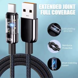 240W Nylon Cable USB Type C Super Fast Charging Cable For Samsung Xiaomi Huawei Honor LED Digital Display Fast Charger Data Cord