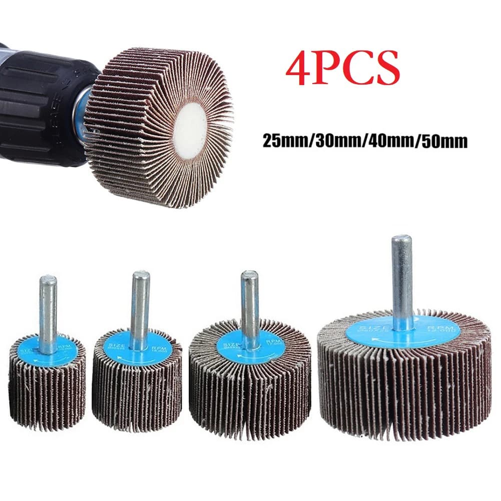 4pc Emery Cloth Sanding Flap Wheel 80Grit With 6mm Mandrel Rod Abrasive Sandpaper Polishing Tools 25 30 40 50mm For Rotary Tool