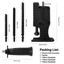 Portable Reciprocating Electric Saw Drill Adapter with 3 Saw Blades Wood Metal Cutting Modified Tool Attachment for DIY Projects
