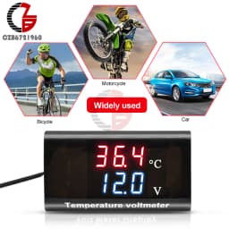 DC 12V Digital Temperature Voltmeter Meter IPX6 Waterproof for Boat Motorcycle 0.28 inch LED Display Volt Voltage Meter Battery