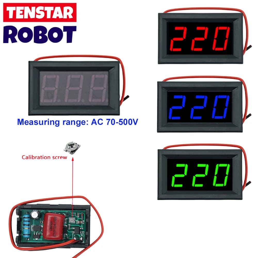 AC 70-500V 0.56" LED Digital Voltmeter Voltage Meter Volt Instrument Tool 2 Wires Red Green Blue Display 110V 220V DIY 0.56 Inch