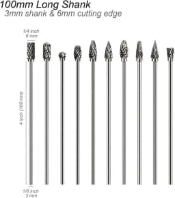 Extra Long 100mm Rotary Rasp File Carving Grinder Abrasive Tools Carbide Burr Alloy Bits Milling Cutter Drill For Metal Wook