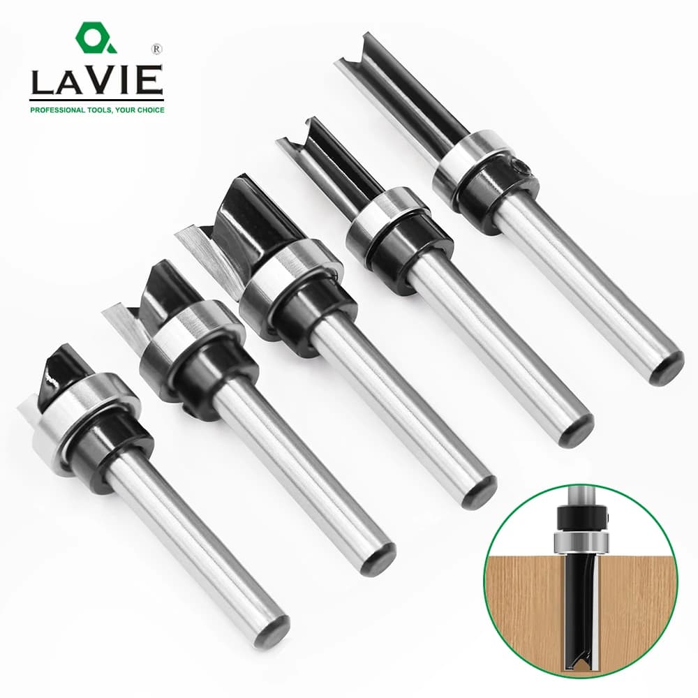 LAVIE 1pc 6mm 1/4"Shank Bearing Straight Router Bit Cutter Milling Cutter Woodworking Tools C06013A