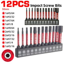 12/24 Piece Set of S2 Steel Hex Impact Bits, Strong Magnetic and Anti-Torsion, Transparent Box Storage, Industrial-Grade Repair Tools