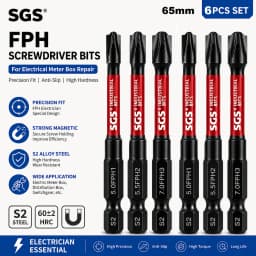 FPH Electrician Screwdriver Bit Set 65mm Magnetic S2 Steel Driver Bits for Meter Box Distribution Cabinet Circuit Breaker Electrical Equipment Repair