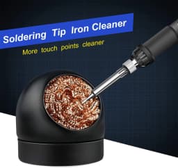 Welding Soldering Iron Tip Cleaner, Solder Tip with Cleaning Brass Wire Sponge, W/Stand Set Holder Black, No Water Needed