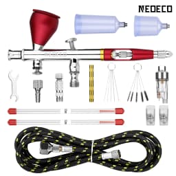 NEOECO NCT-SJ83RS1 Dual Action Airbrush 9cc 1/3 oz Fluid Cups Quick Remove Air Cap Nozzle Gravity Feed with Accessories