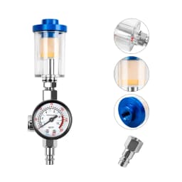 1/4-Inch In-line Oil Water Separator Filter Separator Spray Gun Air Regulator Pressure Gauge with EU Adapter for Air Tool